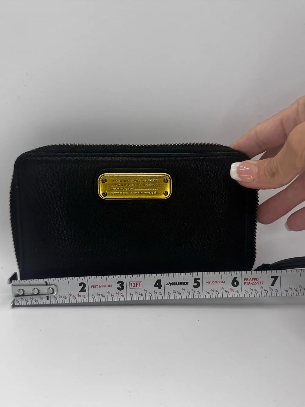 Marc by Marc Jacobs Black Leather Zip-Around Wallet with Gold Plaque